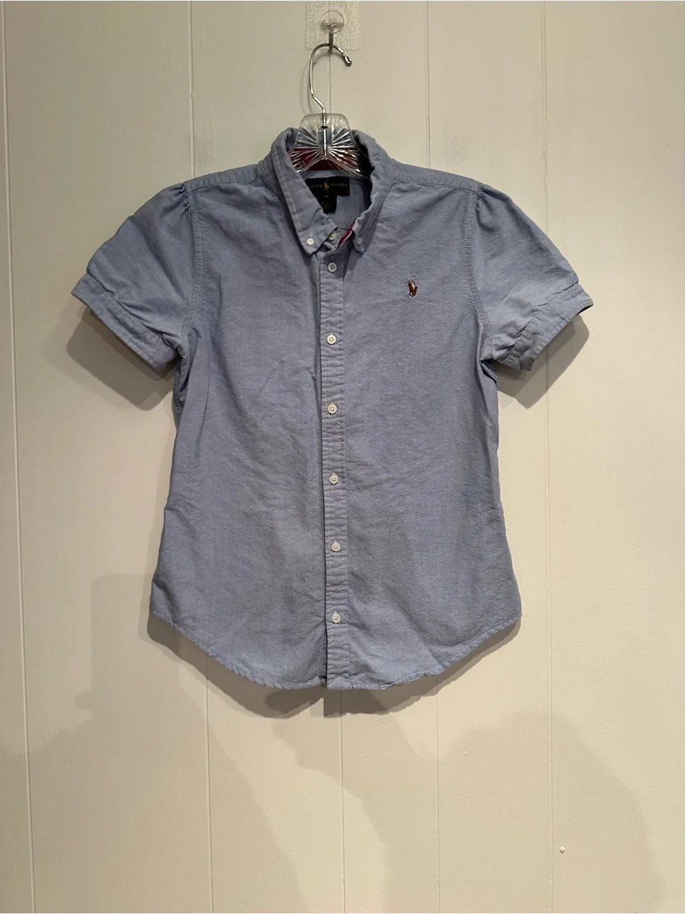 Ralph Lauren Girls Blue Oxford Button Front Shirt Size 16 Cotton